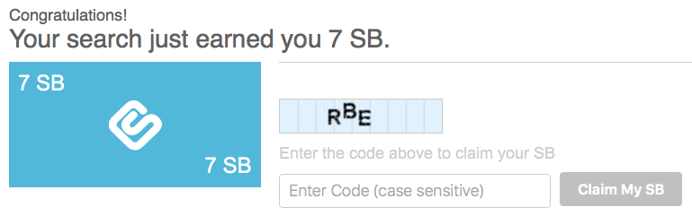 A screenshot of me earning Swag Bucks after having done a web search.