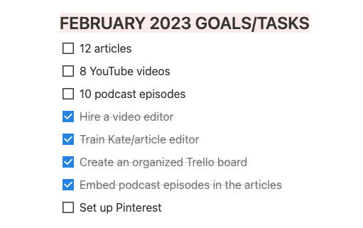 Project G February 2023 Goals